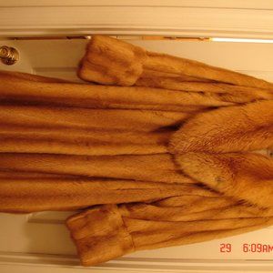 Rosendorf/Evans Red Kolinsky Genuine fur coat w/ red fox collar XL